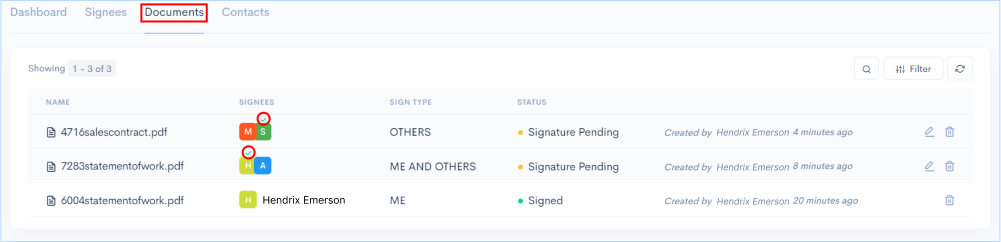 Tracking Signature Status
